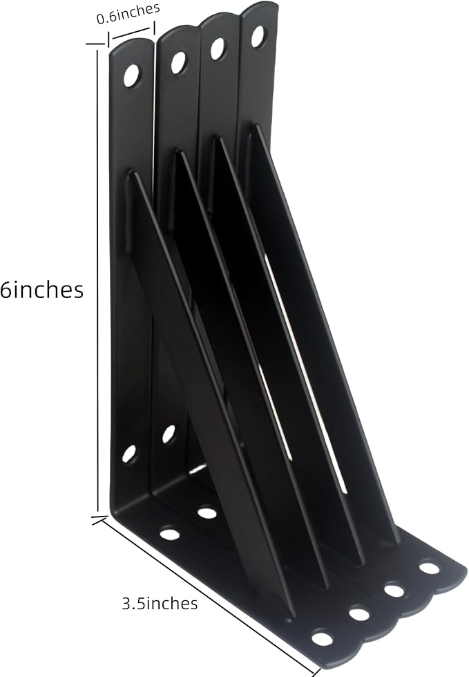 8 Pack L6 x H 3.5" Black Heavy Duty Shelf Brackets - Image 2