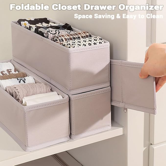 MURRI&MURRDI 6-Pack Foldable Fabric Sock Drawer Organizer, Small Dresser Drawer - Image 5