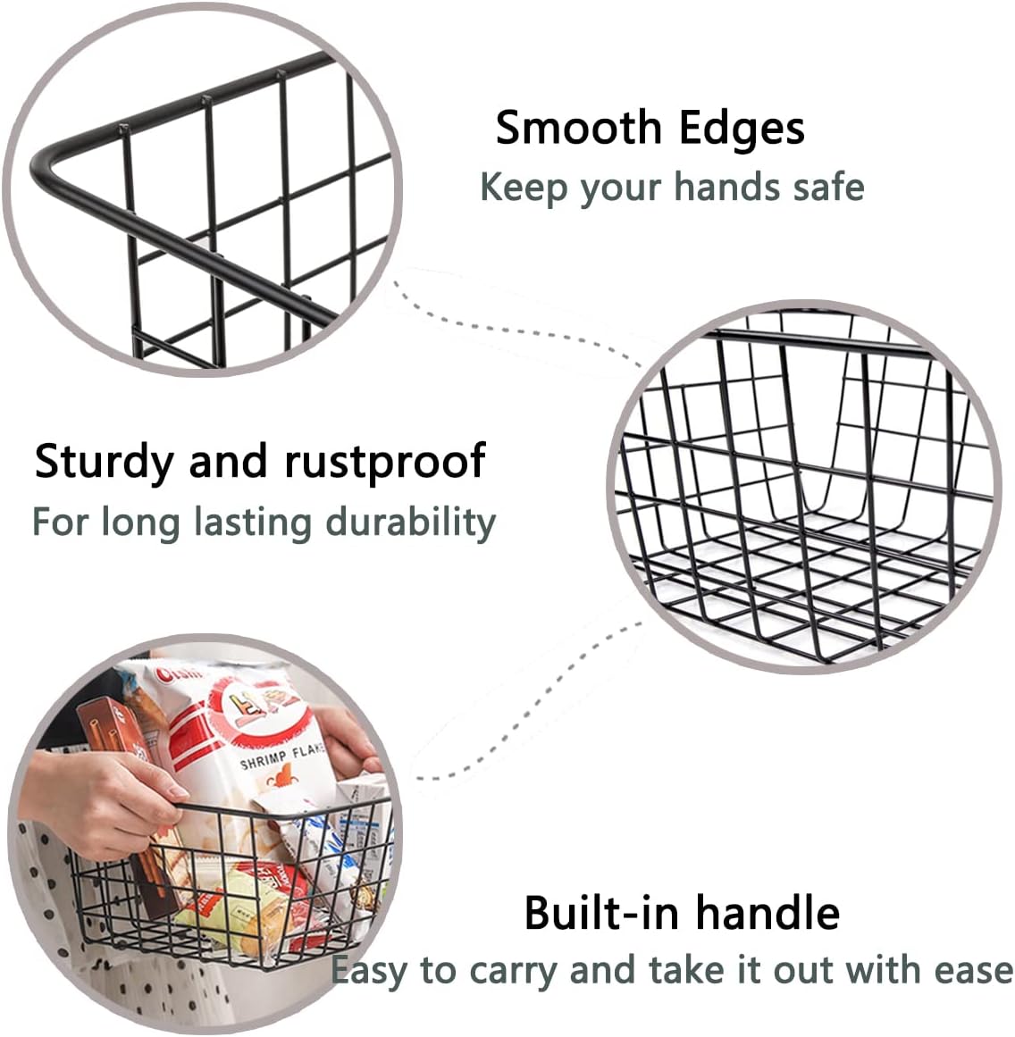 Wire Baskets for Organizing, 4 Pack Household Pantry Basket Black
