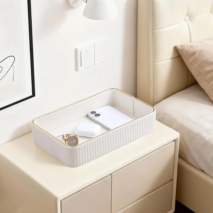 Desk Organizer Tray, PU Leather Valet Tray Nightstand Organizer Cologne Perfume - Image 4
