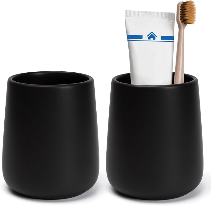 Bathroom Tumbler Cup Ceramic 2Pcs 13.5oz Reusable Toothbrush Cup 400ml by UHEYHOME