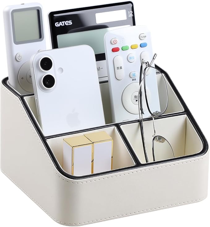 Remote Control Holder, PU Leather Small Desk Organizer by MEIBOOCH