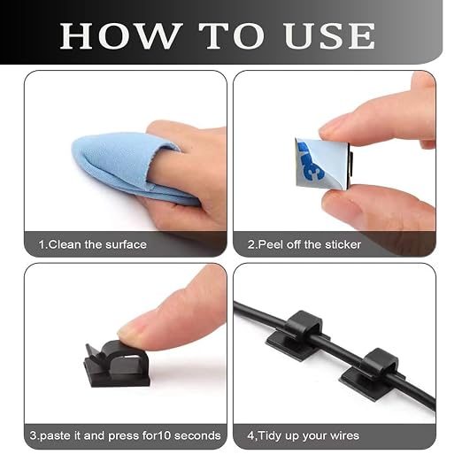 100PCS Cable Clips, Adhesive Wire Clips Strong Cord Clips Wire Holders - Image 6