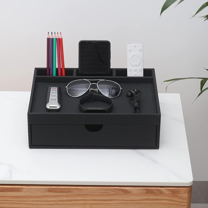 Leather Desk Organizer With Drawers, Home Cosmetics Organizer, Phone Remote - Image 7