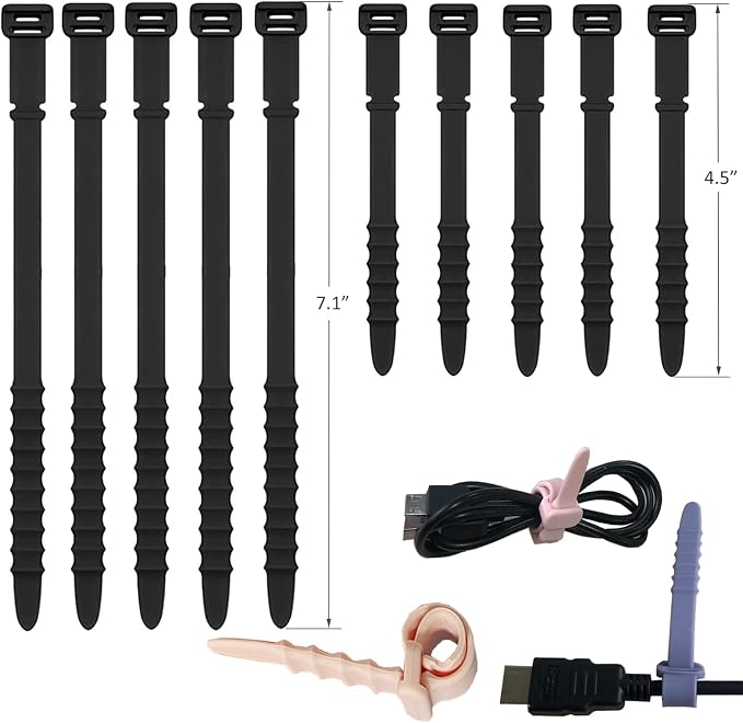 Silicone Zip Ties, Reusable Zip Ties, Rubber Cable Ties Straps by GELIAL