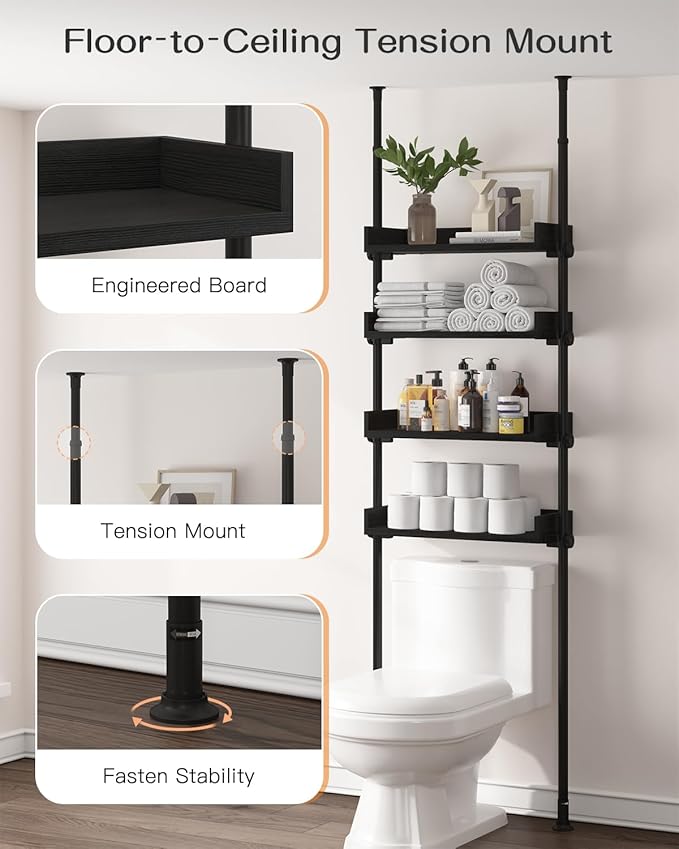 ALLZONE 4 Tier Over The Toilet Storage, Adjustable Wood Over Toilet Bathroom - Image 5