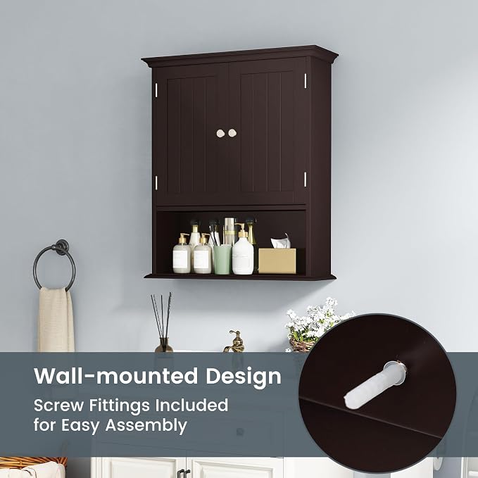 Tangkula Bathroom Wall Cabinet, Wooden Hanging Storage Cabinet - Image 7
