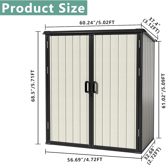 Aoxun Outdoor Storage Shed 5 x 3FT, Resin Shed - Image 6