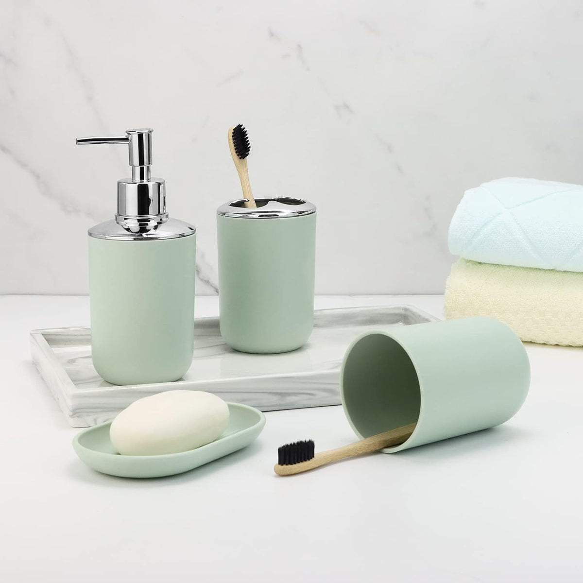 IMAVO Bathroom Accessories Set,Green Bathroom Set,7 Pieces Bathroom