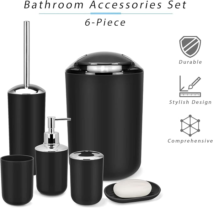 IMAVO Bathroom Accessories Set, 7 Pieces Bathroom Accessory Set, Toilet Brush - Image 3