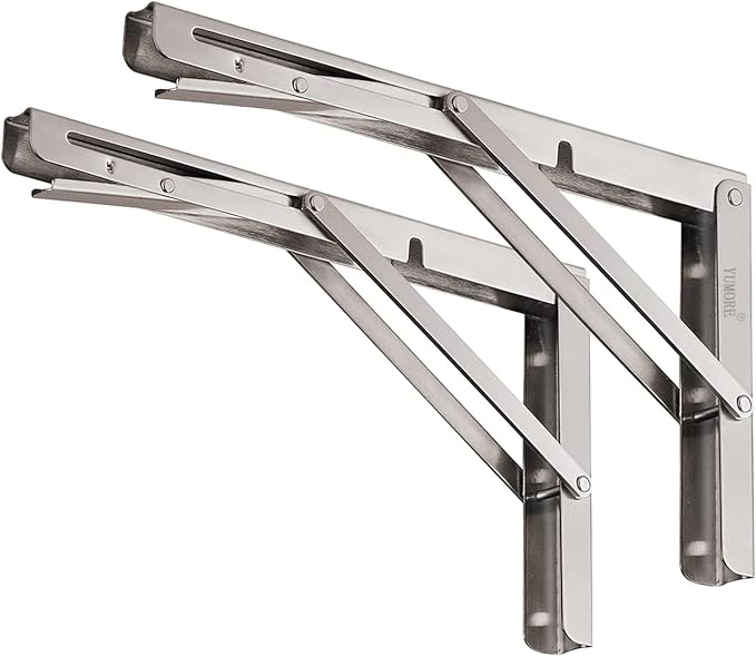 YUMORE Folding Shelf Brackets 8", Max Load: 300lb Heavy Duty Stainless Steel by YUMORE