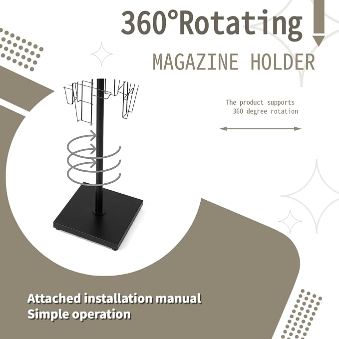 360°Rotating Magazine Rack Floor, Brochure Display Stand Magazine Displa Holder - Image 3