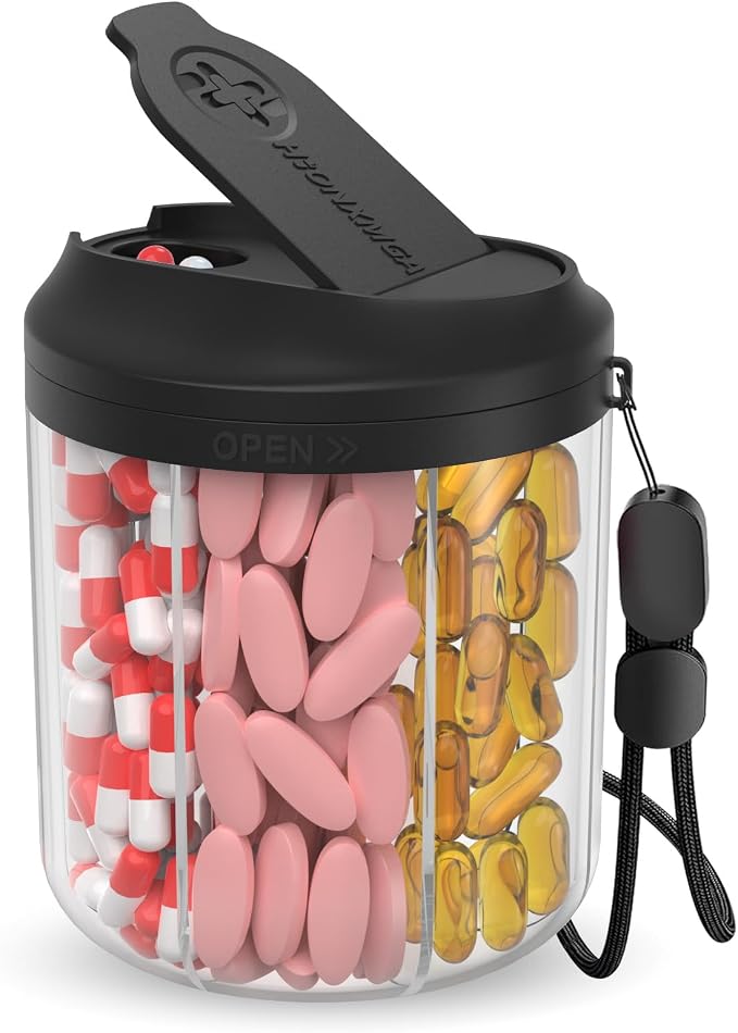 Pill Bottle Organizer with 7 Large Compartments, Pill Dispenser by HIONXMGA