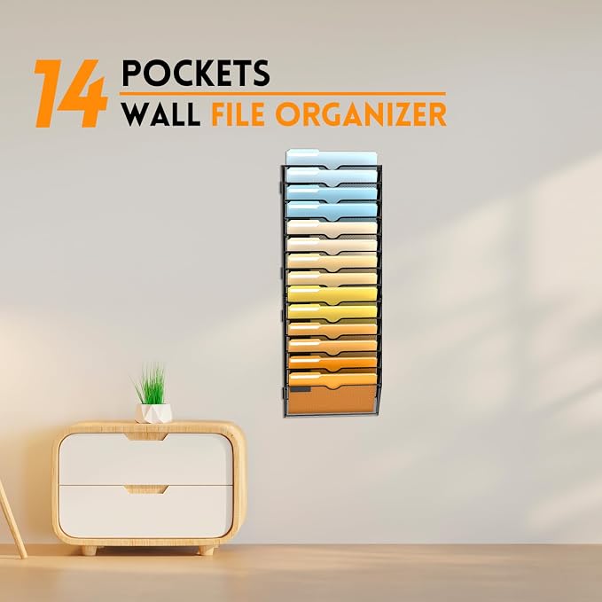 SUPEASY 14-Tier Wall File Organizer Mesh Office Mail Holder, Hanging Wall - Image 7