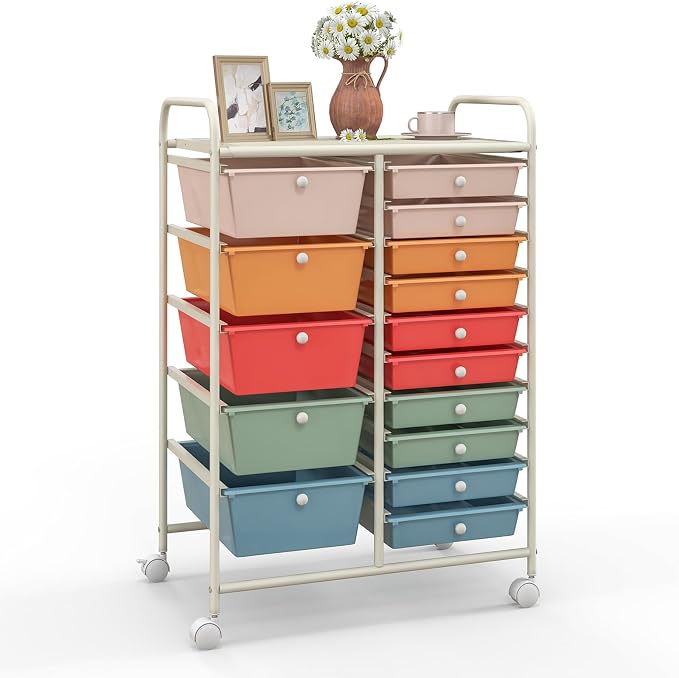 Giantex 15 Drawers Rolling Cart, Classroom Organizers, Storage Cart by Giantex