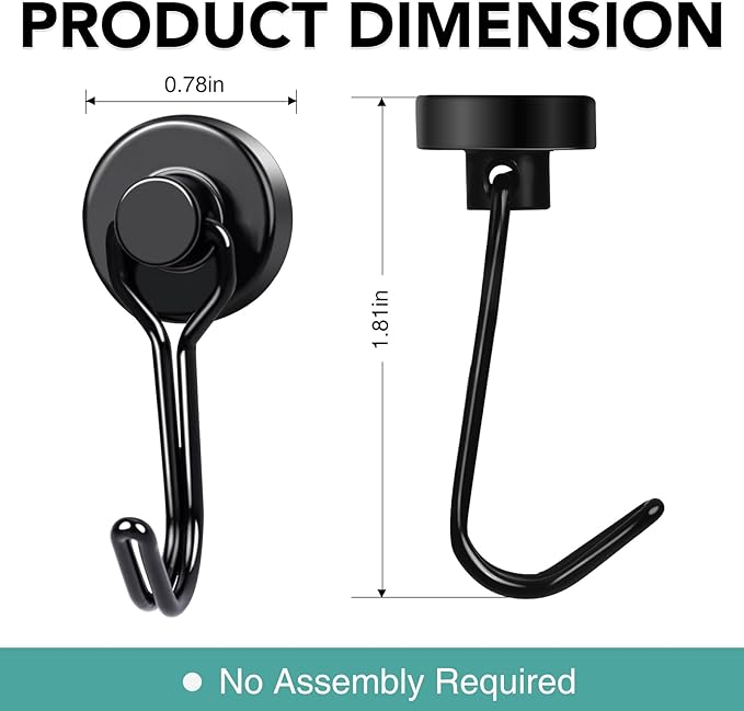 MIKEDE 12 Pack Magnetic Hooks, 40Lbs Heavy Duty Neodymium Magnet Hooks Black - Image 4