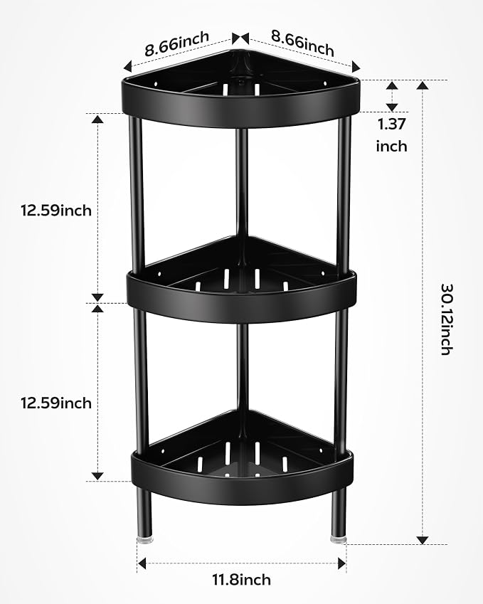 Nieifi Corner Shower Caddy Stand-3 Tier Rustproof Anodized Aluminum Standing - Image 2