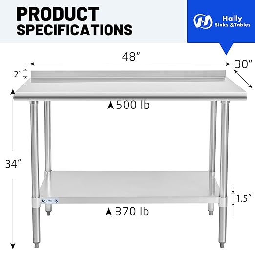 Hally Stainless Steel Table for Prep & Work 30 x 48 Inches, NSF Commercial - Image 3