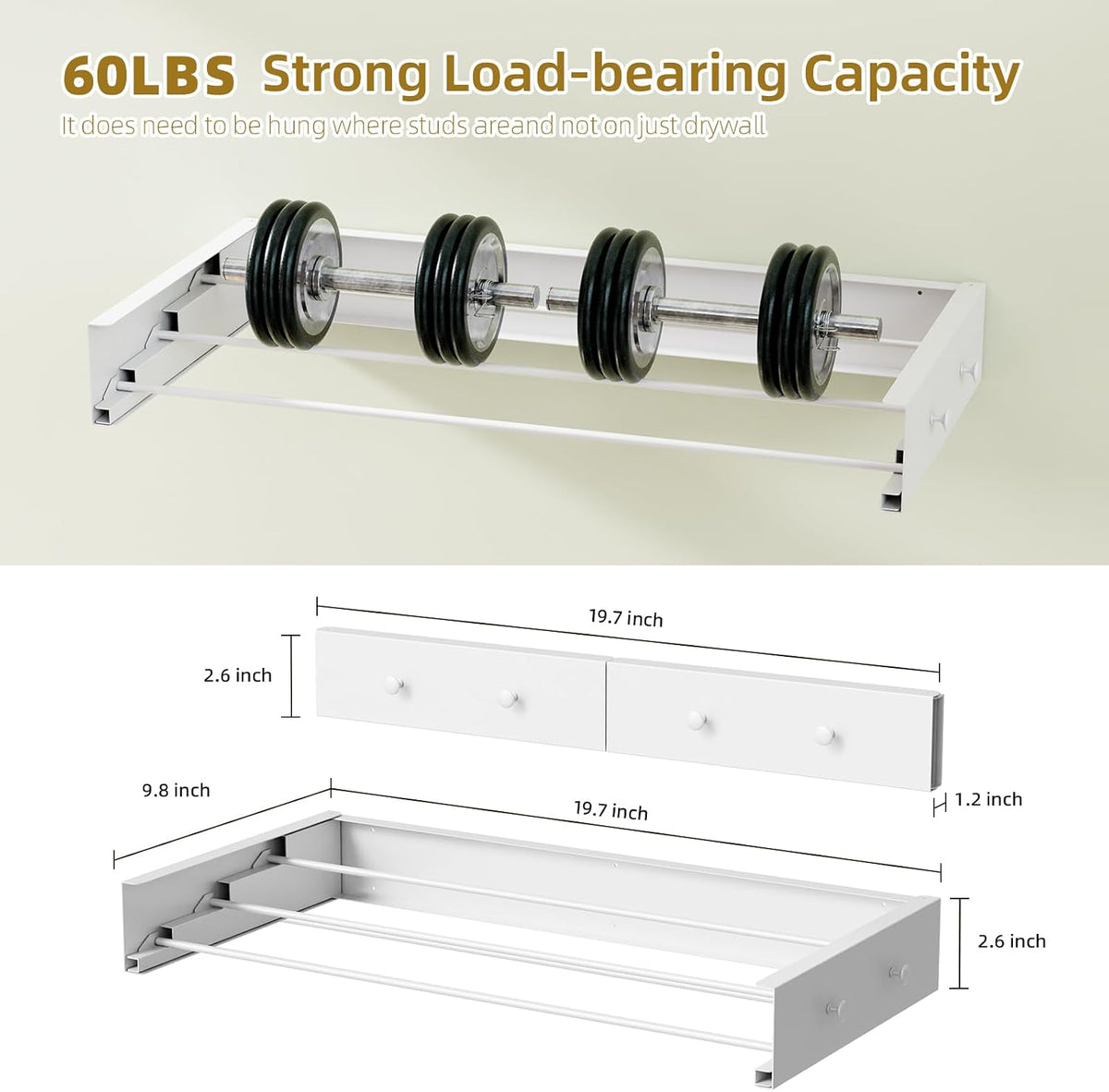 Wall Mounted Drying Rack for Laundry 19.8'', Folding Drying Rack