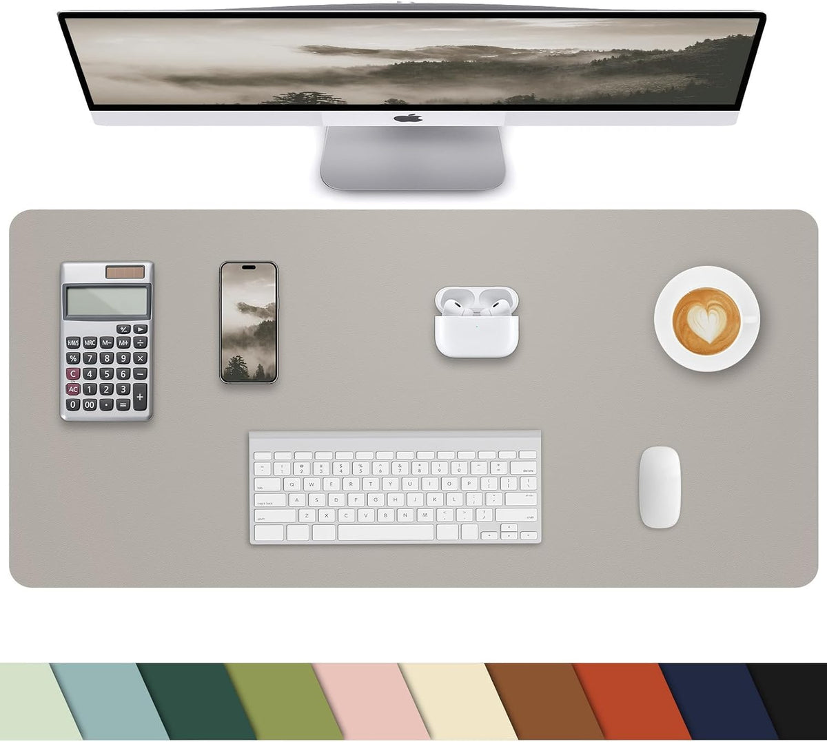 Leather Desk Pad & Mouse Pad, 23.6"x13.7", Light Grey Desk mat