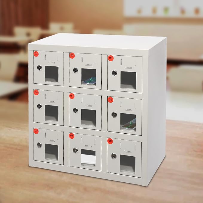 Cell Phone Charging Stations, 9 Slots Metal Mobile Phone Storage Cabinet - Image 4