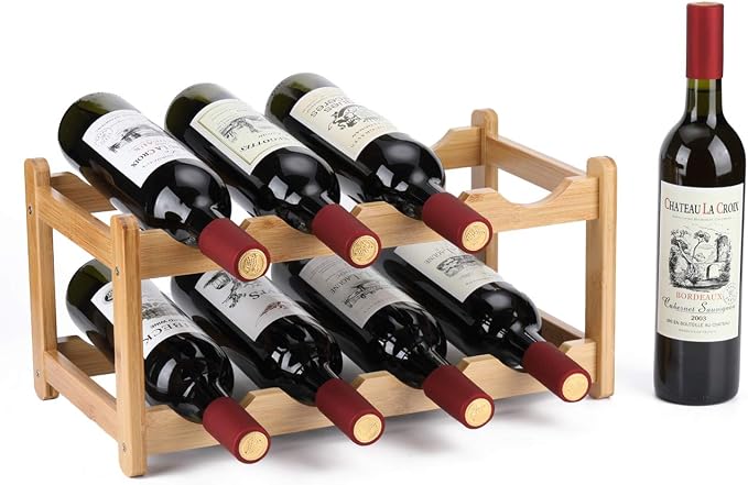 Wine Rack 8 Bottle 2-Tier Eco-Friendly Bamboo Wine Storage Easy-Assembly by Homevany