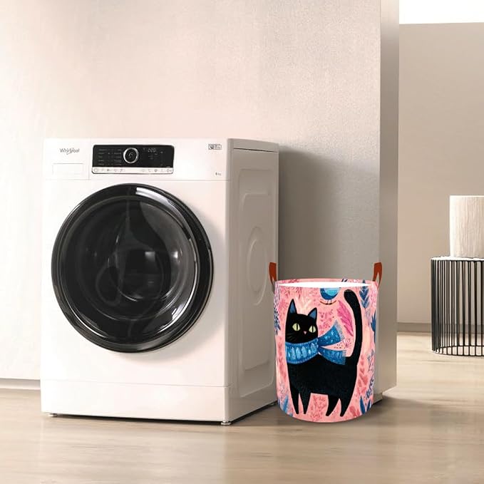 Laundry Baskets 15.7x19.7 Inch Large Black Cat Bird Floral Scarf Design - Image 7
