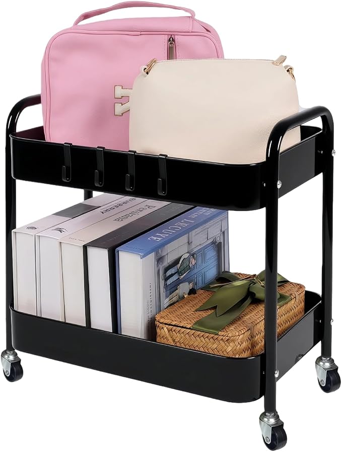 2 Tier Metal Rolling Utility Cart - Image 7