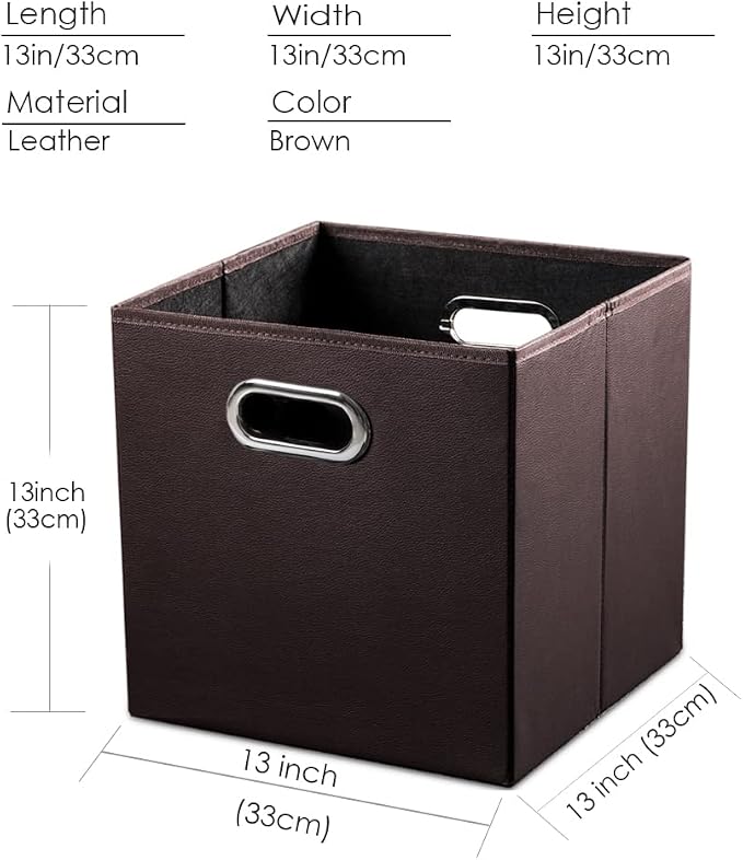 PRANDOM Leather Foldable Cube Storage Bins 13x13 inch Fabric Storage Baskets - Image 5