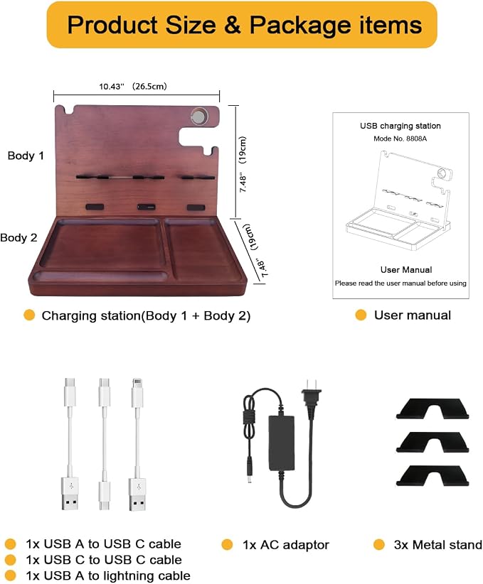Wood Phone Docking Station for Men Nightstand Organizer Charger - Image 8
