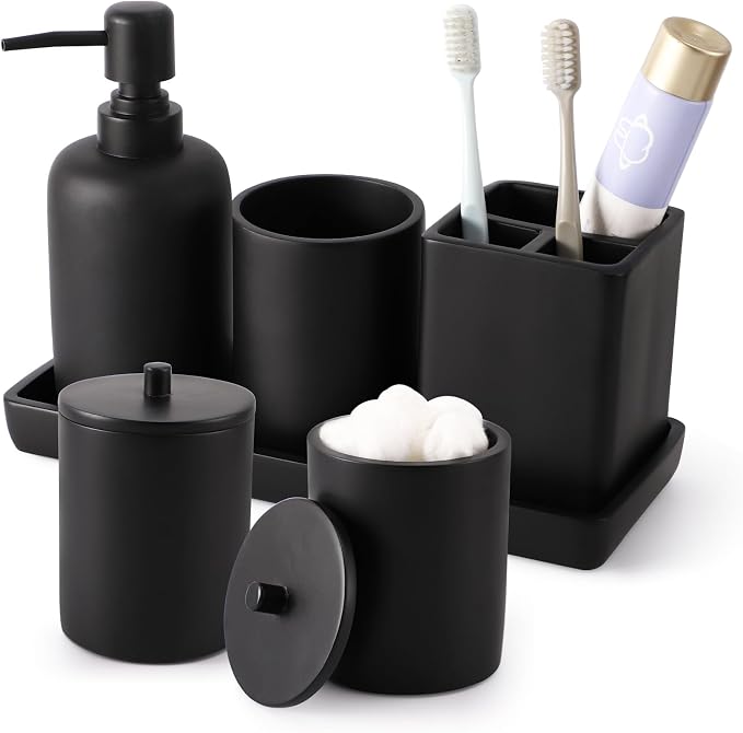 Resin 6 Pcs Black Bathroom Set Complete by BetterbathroomwithXLHOME