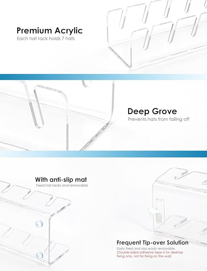 OAPRIRE Hat Stand for Baseball Caps, No-Install Acrylic Hat Organizer and - Image 6