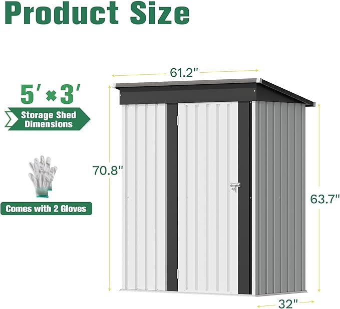Flamaker 5x3 FT Storage Shed Waterproof Metal Garden Shed - Image 5