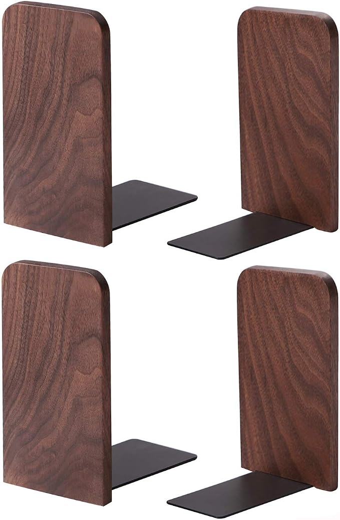 Muso Wood Book Ends for Shelves, Non-Slip Bookends, Heavy Duty Wooden Bookend by Musowood