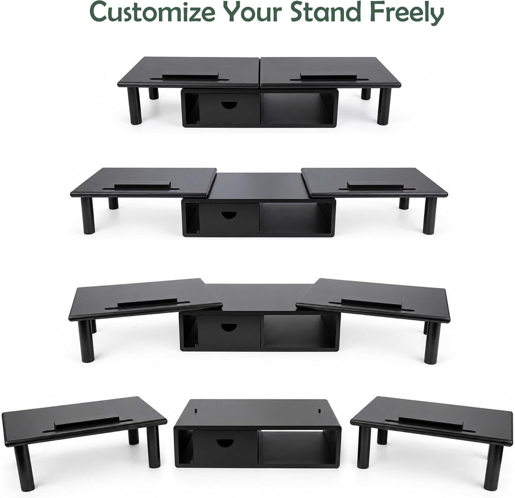 Dual Monitor Stand Riser with Drawer for Desk Laptop