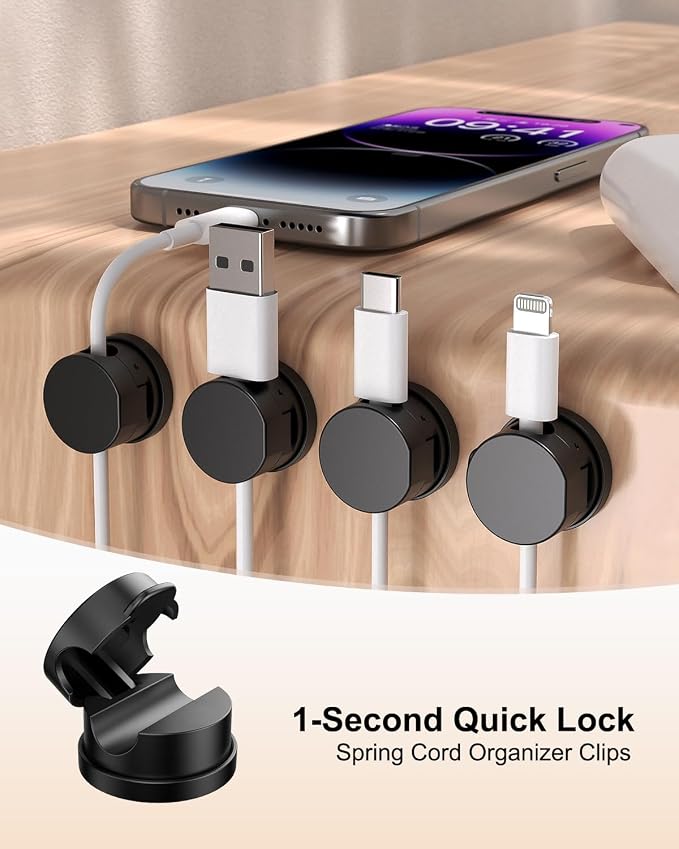 OneLeaf 12 Pack 360° Rotatable Spring Cable Clips, Adhesive Cord Holder - Image 2