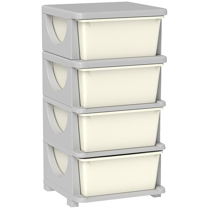 Qaba 4 Tier Kids Storage Unit, 4 Drawer Chest Toy Organizer Plastic Bins by Qaba