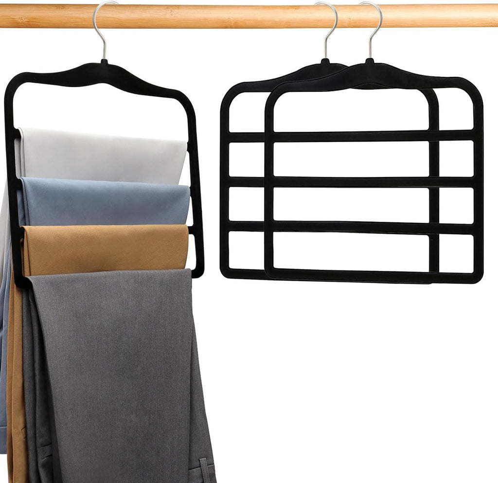2-Pack Velvet Pants Hangers - Space Saving Multi-Layer Non-Slip Closet