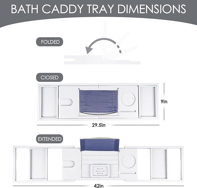 Foldable Bathtub Caddy Tray, Bamboo Bath Tub Tray Table - Image 4