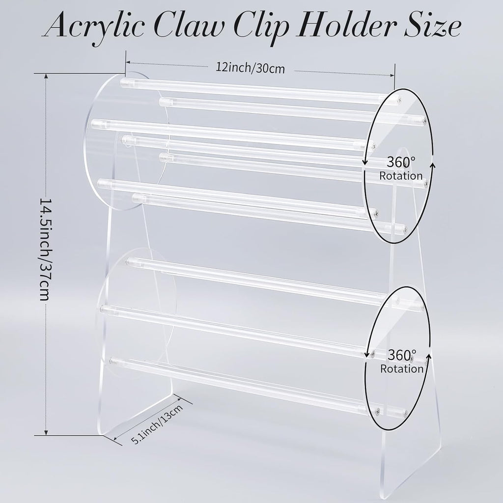 SNOWSTAR Acrylic Claw Clip Organizer Holder,360-Degree Rotating Claw