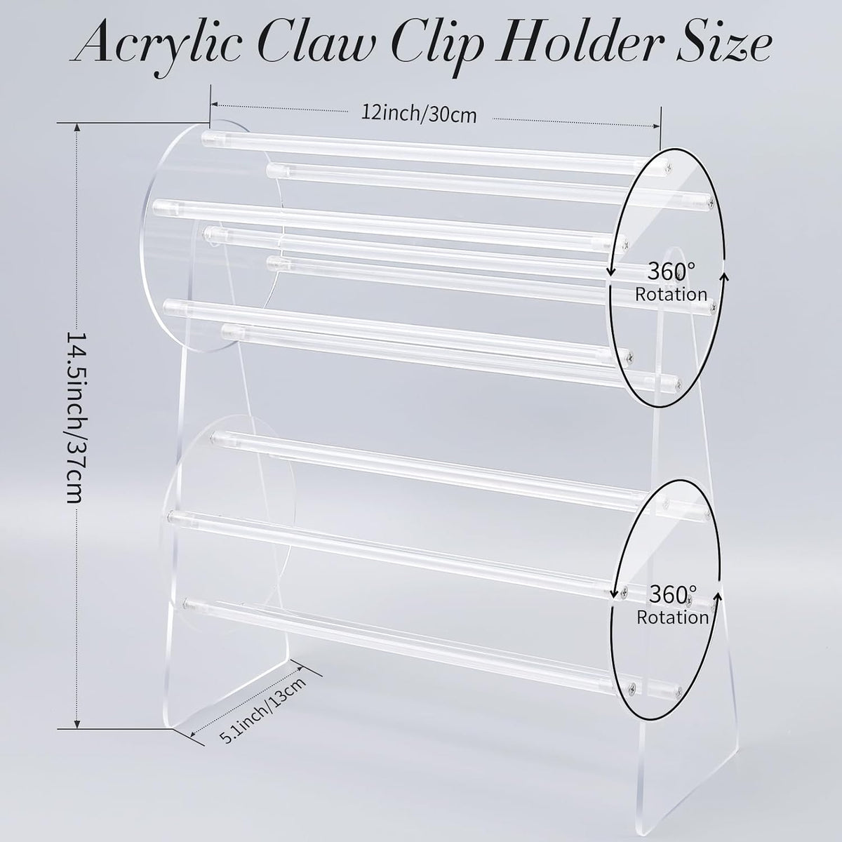 SNOWSTAR Acrylic Claw Clip Organizer Holder,360-Degree Rotating Claw