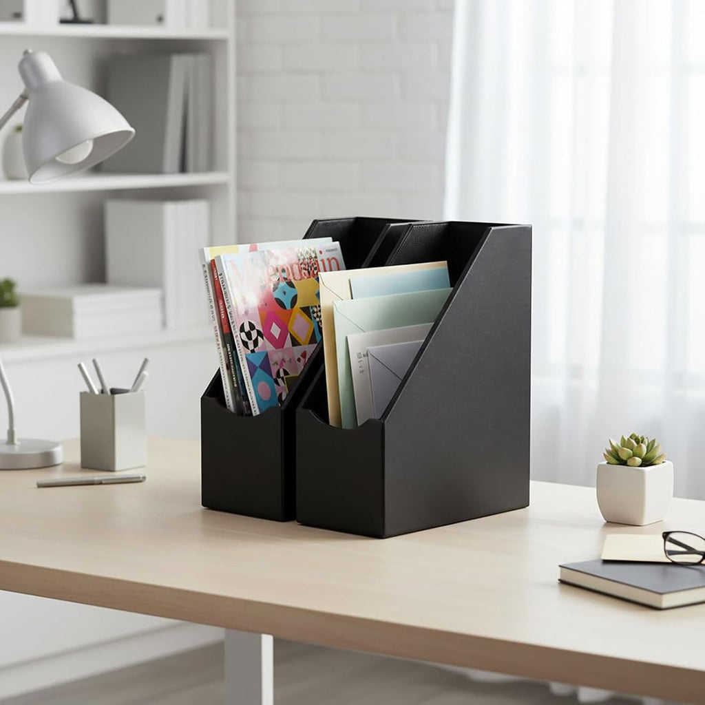 Leatherrette Magazine File Holder, Black