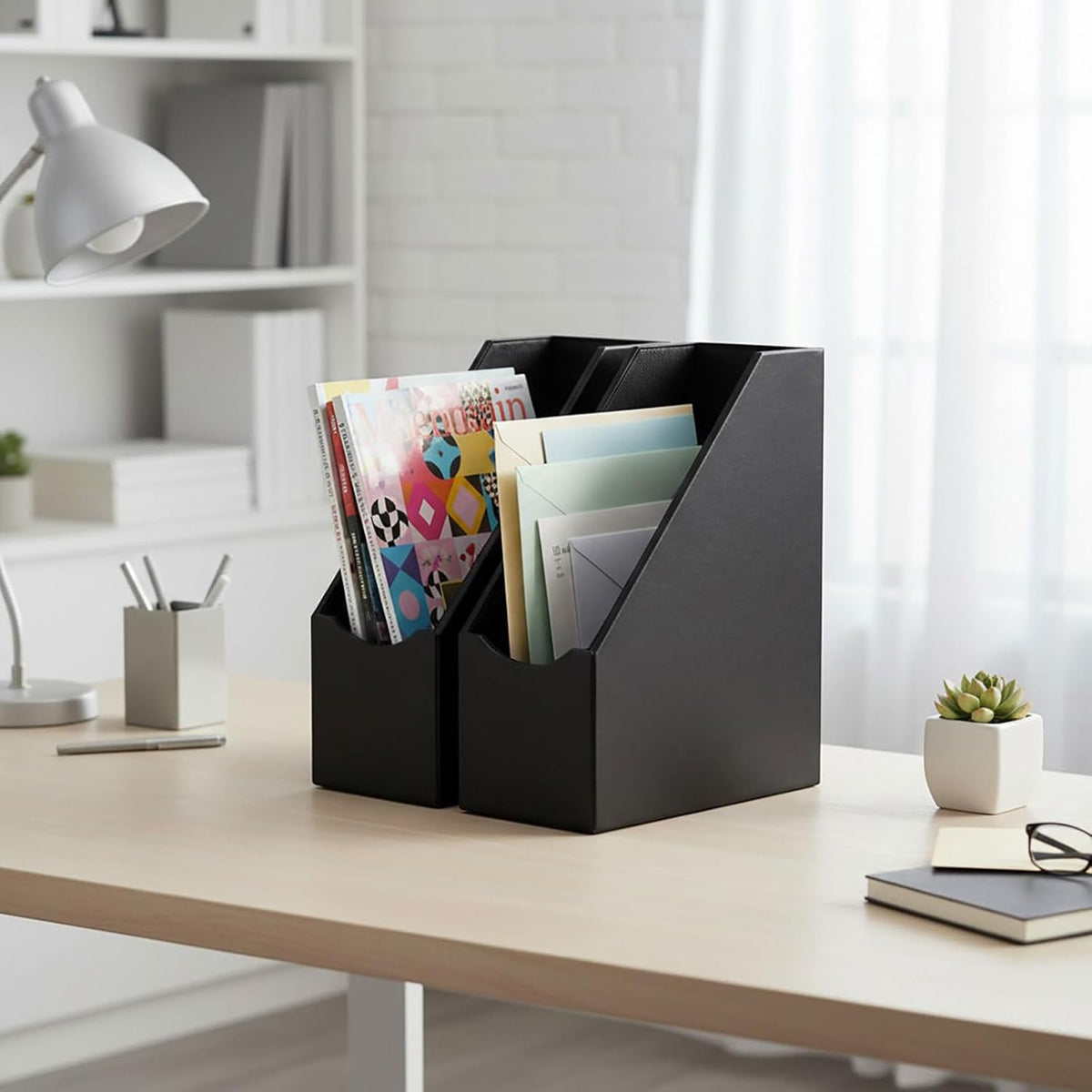 Leatherrette Magazine File Holder, Black