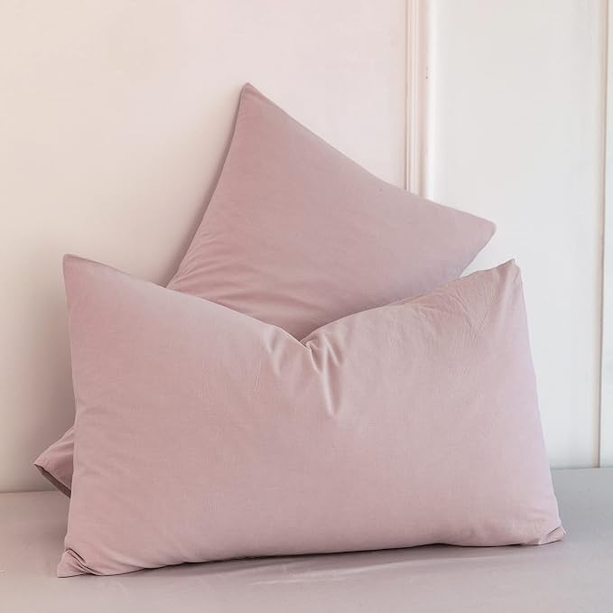 MooMee Bedding Pillowcases Pack of 2 100% Washed Cotton Linen Like Textured - Image 3