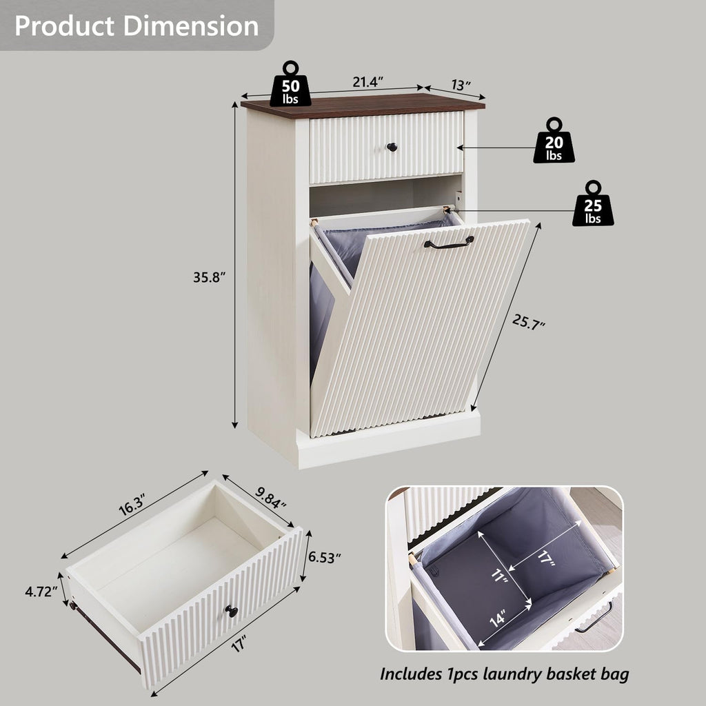 IFBUY Tilt Out Laundry Hamper Cabinet, Modern Trash Can Cabinet, White