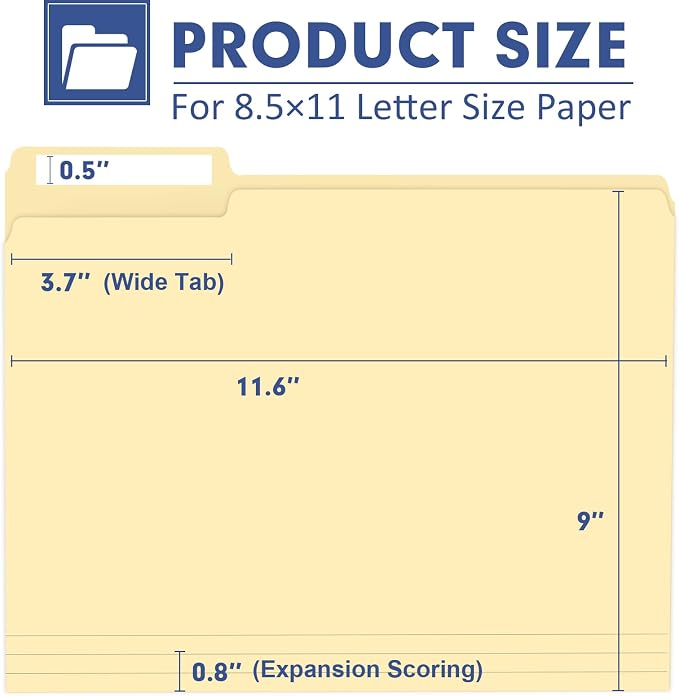 File Folder, PANDRI 220 Pack File Folder, 1/3 Cut Tab, Letter Size, Filing - Image 2