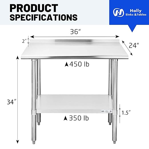 Hally Stainless Steel Table for Prep & Work 24 x 36 Inches, Commercial Heavy - Image 3