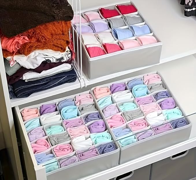 4 Piece Drawer Organiser, Collapsible Non-Woven Sorting Box, Closet Divider - Image 5
