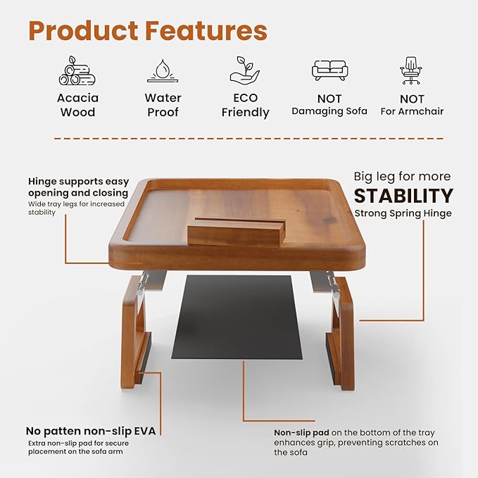 Tinamo 15.7" x 11" Large Couch Arm Table - Image 6
