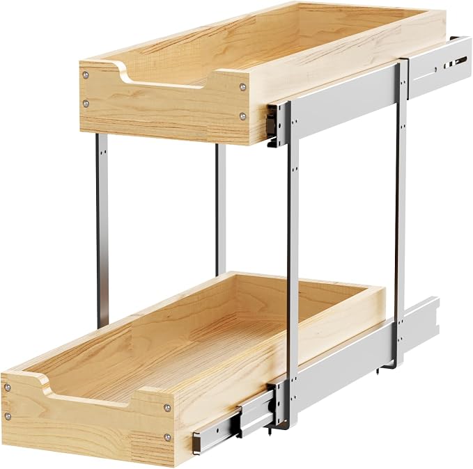 Wood Pull Out Cabinet Organizer 2 Tie 9" W x 21" D, Heavy-Duty Sliding Drawers - Image 6